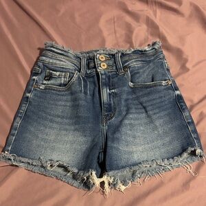Women's Blue Denim Frayed Hem Shorts